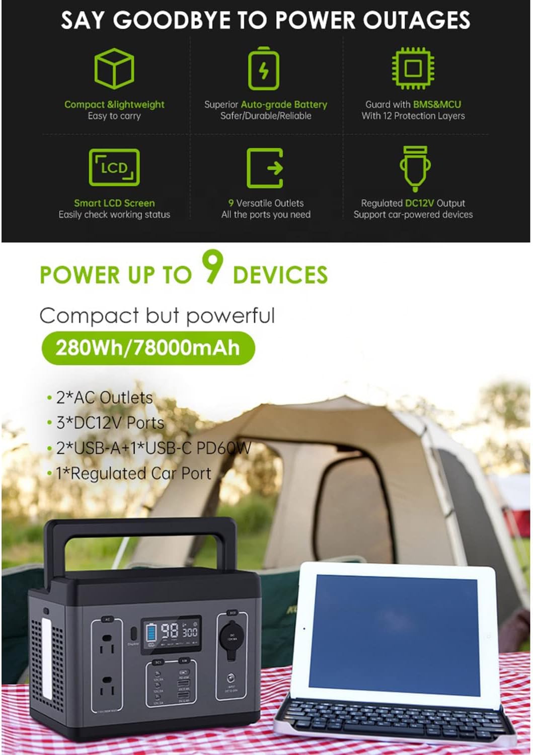 Portable 500W Power Station 56 - Ac Outdoor Power recension och pris